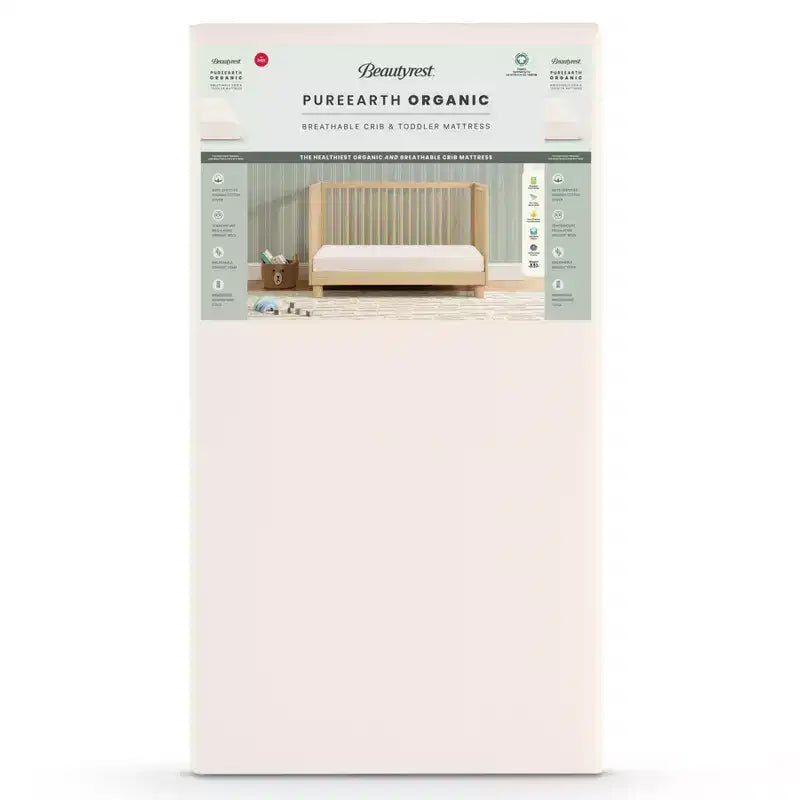 Beautyrest PureEarth Certified Organic Standard Crib & Toddler Hybrid Mattress 4": Firm Latex Foam Breathable