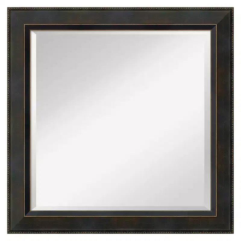 24" x 24" Signore Bronze Wood Framed Wall Mirror - Amanti Art: Square Beveled No Assembly Traditional Decor