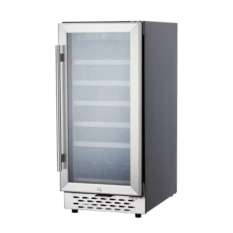 28 Bottle Wine Cooler Refrigerator 15 Inch Freestanding Wine Fridge Precise Temperature Control Child Lock Mini Beverage Refrigerator Black
