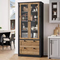 72 Tall Kitchen Pantry Cabinet with 2 Drawers Farmhouse Kitchen Cupboard with Glass Doors and Adjustable Shelves for Dining Room