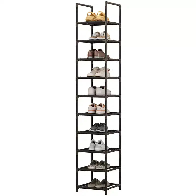 10-Tier Metal Shoe Rack Organizer Space-Saving Tall Corner Shoe Storage Stand Removable Fabric Shelves Sturdy Metal Frame for Closet Entryway