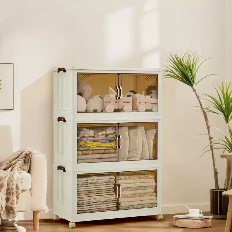 Collapsible Storage Bins with Lids & Lockable Wheels Plastic Closet Organizers Storage Drawer for Office Bedroom & Home