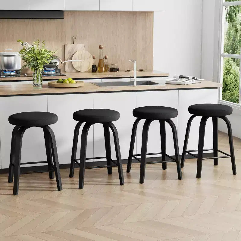 Tabourets de bar pivotants en bois et tissu d'ameublement
