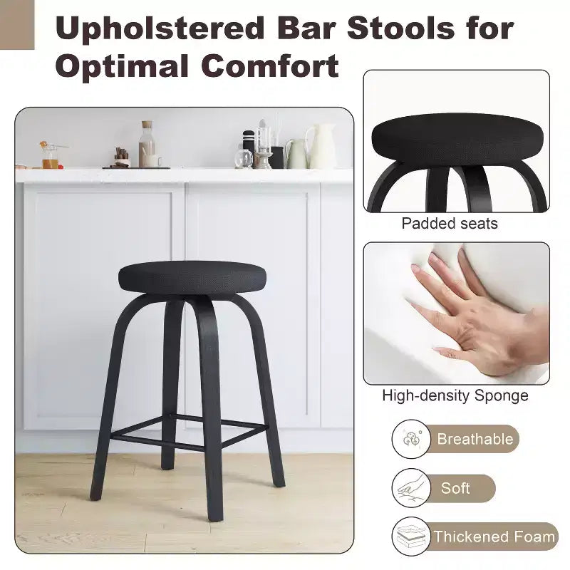 Tabourets de bar pivotants en bois et tissu d'ameublement