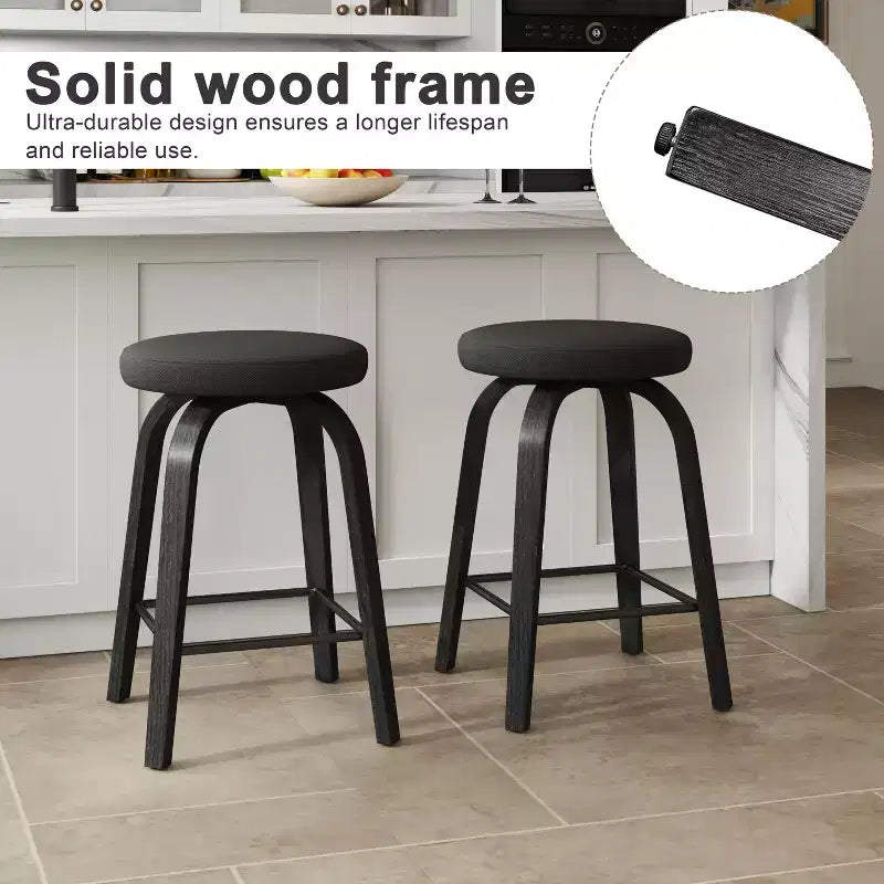 Tabourets de bar pivotants en bois et tissu d'ameublement
