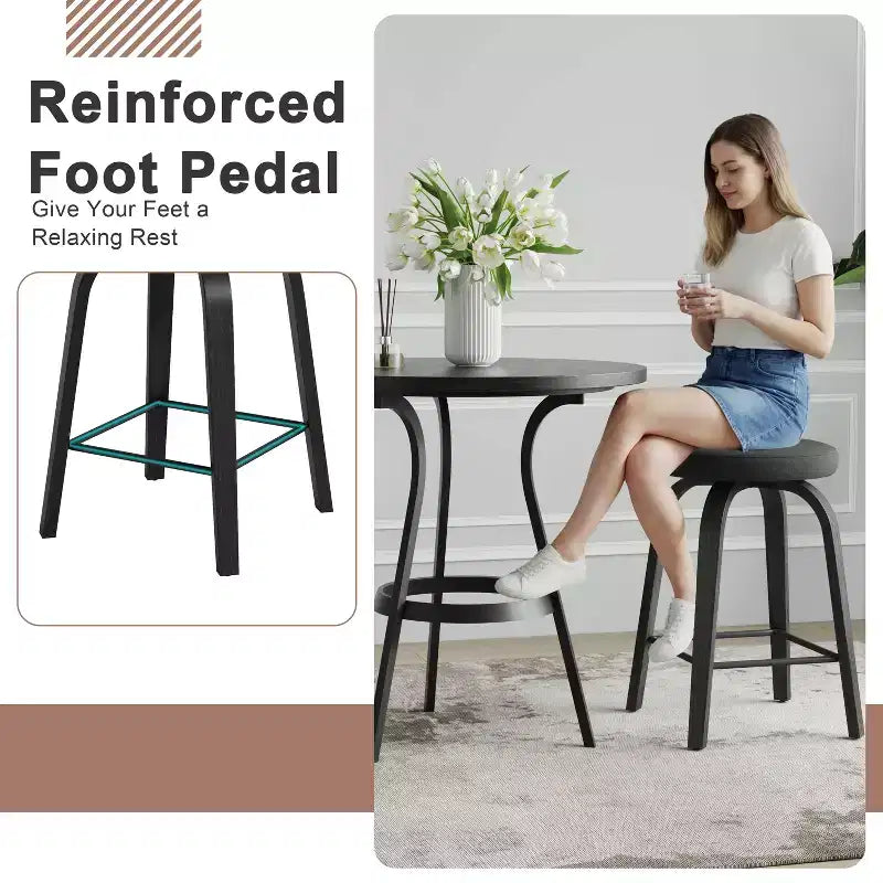 Tabourets de bar pivotants en bois et tissu d'ameublement