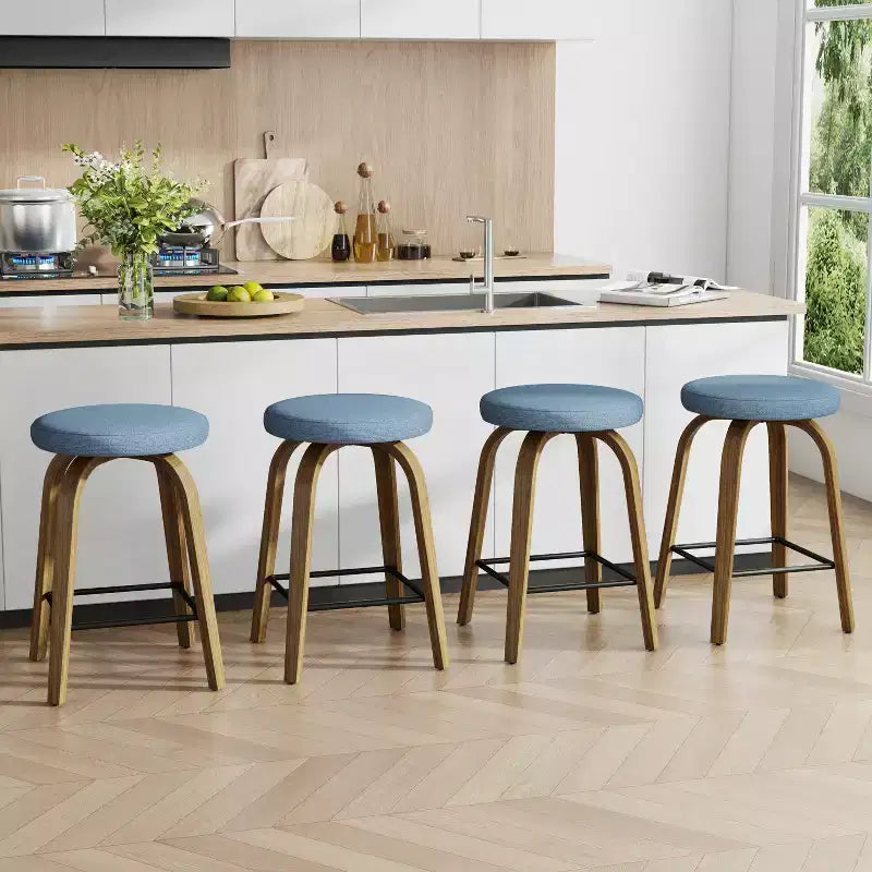 Tabourets de bar pivotants en bois et tissu d'ameublement