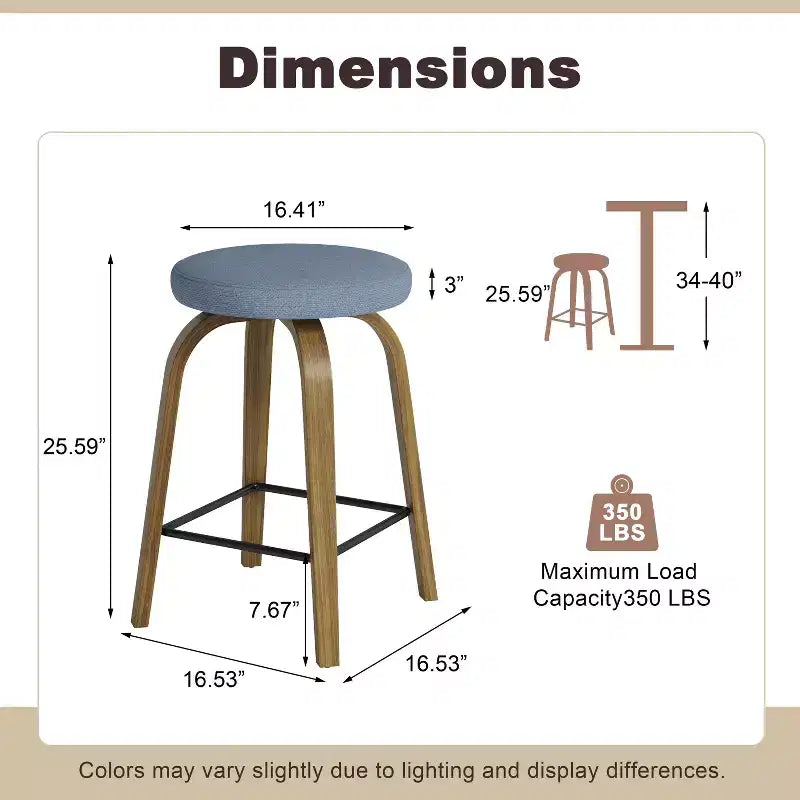 Tabourets de bar pivotants en bois et tissu d'ameublement