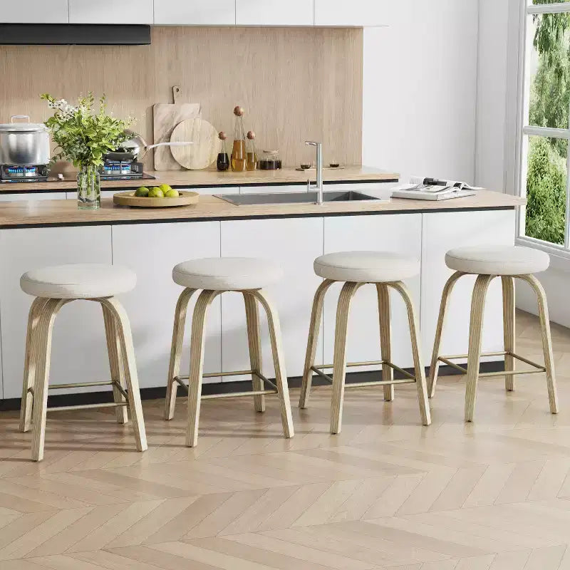 Tabourets de bar pivotants en bois et tissu d'ameublement