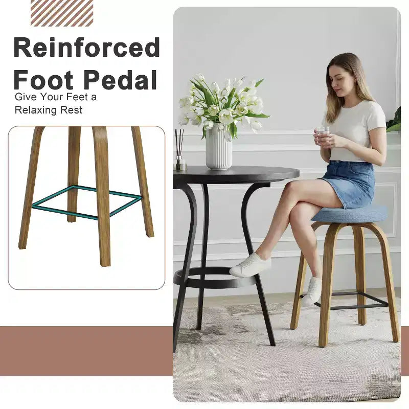 Tabourets de bar pivotants en bois et tissu d'ameublement