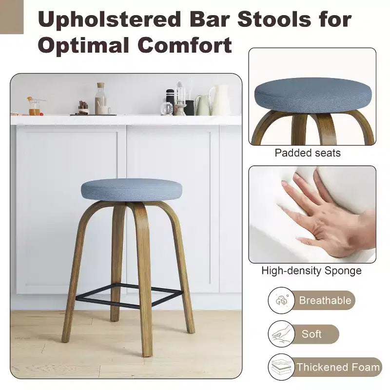 Tabourets de bar pivotants en bois et tissu d'ameublement