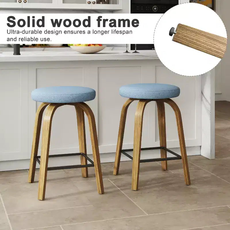 Tabourets de bar pivotants en bois et tissu d'ameublement