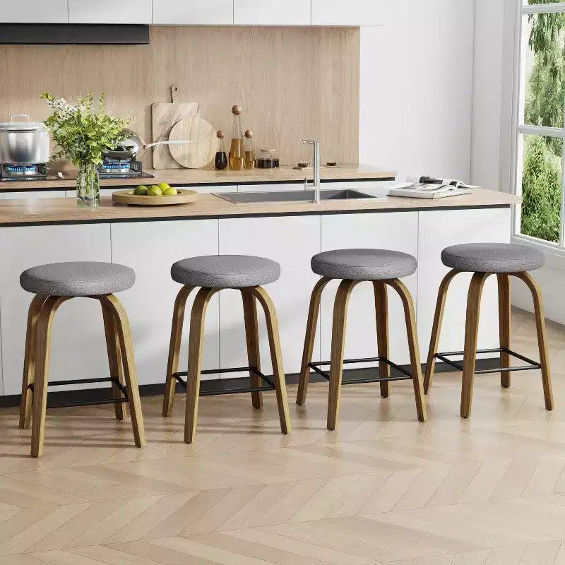 Tabourets de bar pivotants en bois et tissu d'ameublement