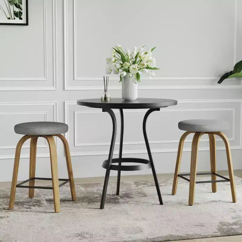 Tabourets de bar pivotants en bois et tissu d'ameublement