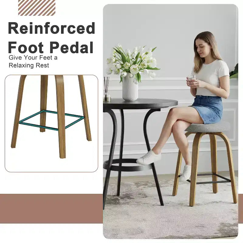 Tabourets de bar pivotants en bois et tissu d'ameublement