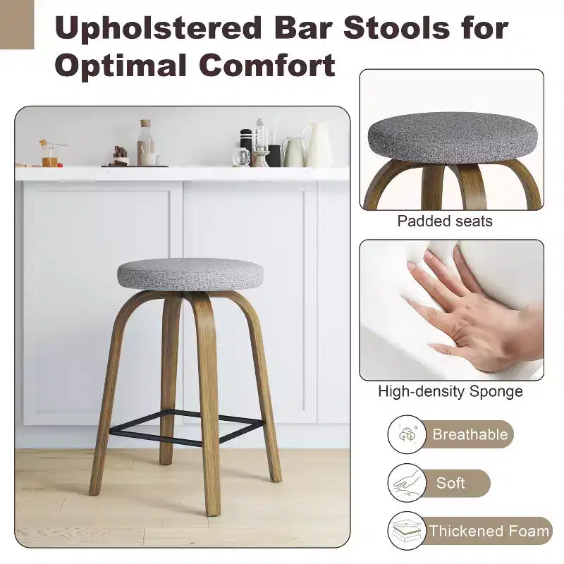 Tabourets de bar pivotants en bois et tissu d'ameublement