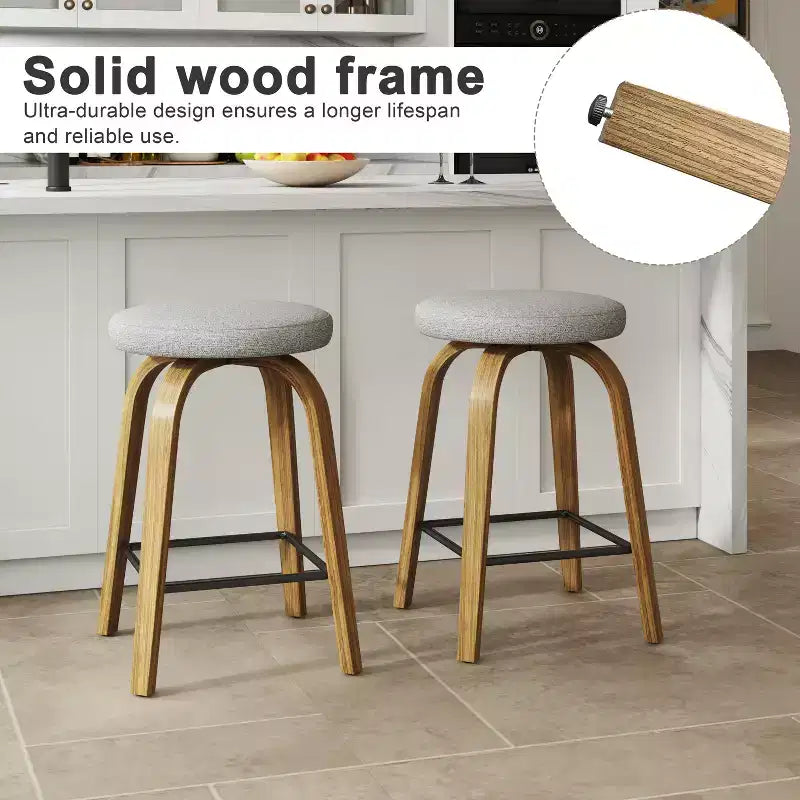Tabourets de bar pivotants en bois et tissu d'ameublement