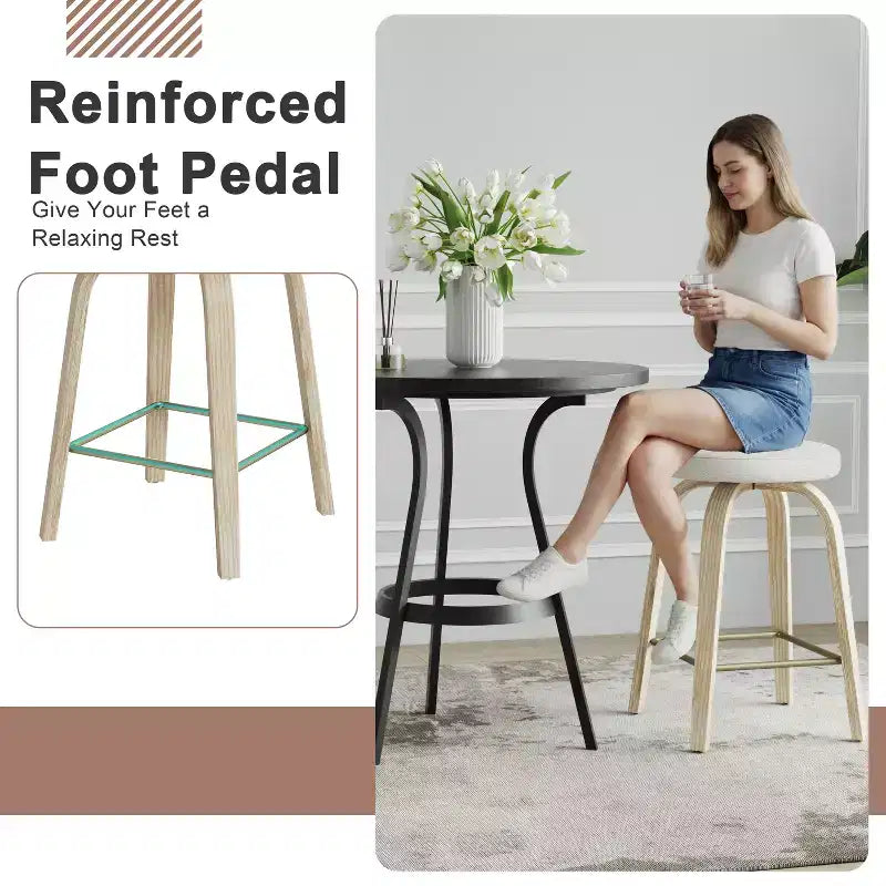 Tabourets de bar pivotants en bois et tissu d'ameublement