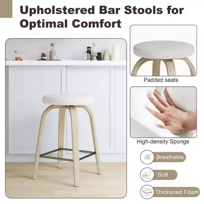 Tabourets de bar pivotants en bois et tissu d'ameublement
