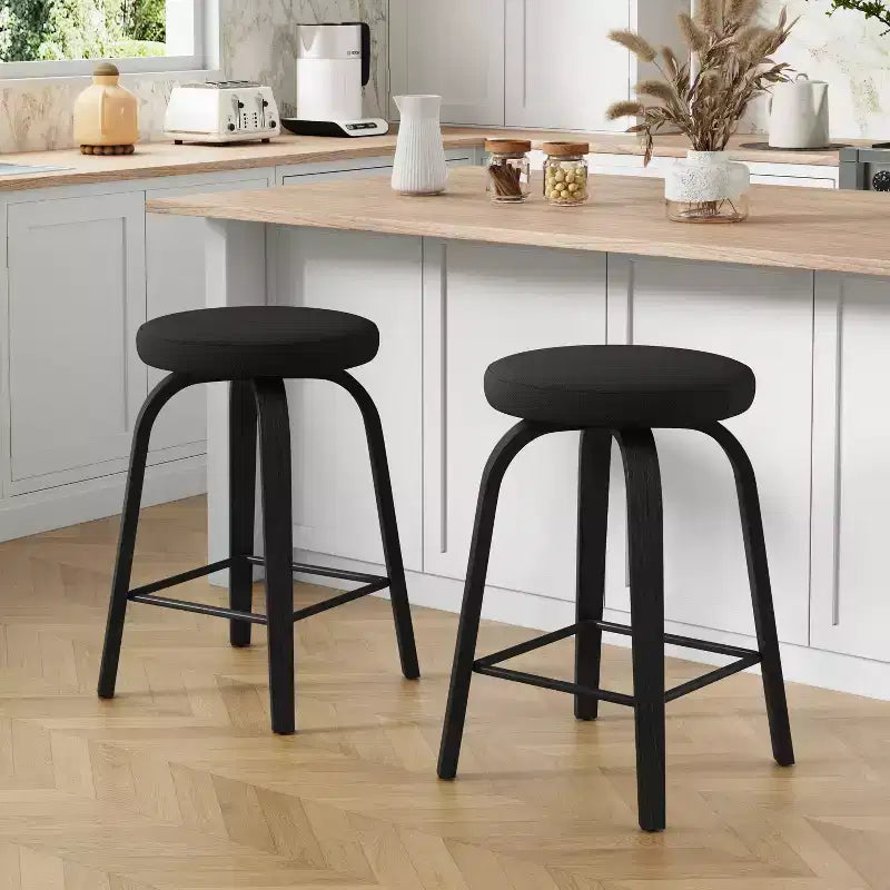 Tabourets de bar pivotants en bois et tissu d'ameublement