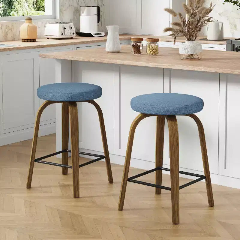 Tabourets de bar pivotants en bois et tissu d'ameublement
