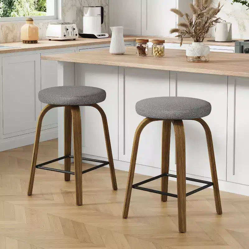 Tabourets de bar pivotants en bois et tissu d'ameublement