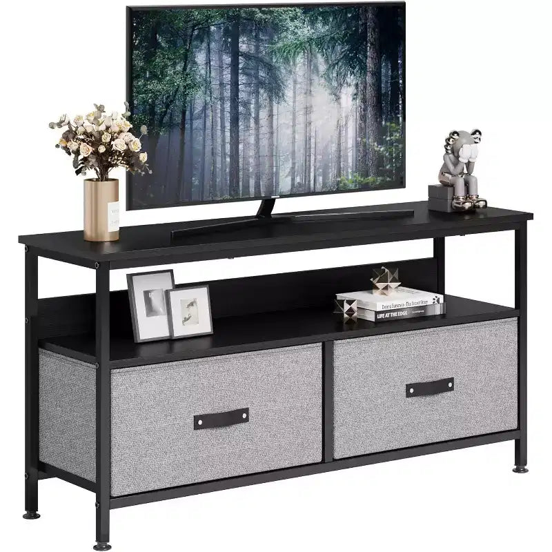 50 Inch Modern TV Stand Spacious Drawers and Open Shelves Sleek and Compact Design for Living Room/Bedroom Ideal for Small Spaces