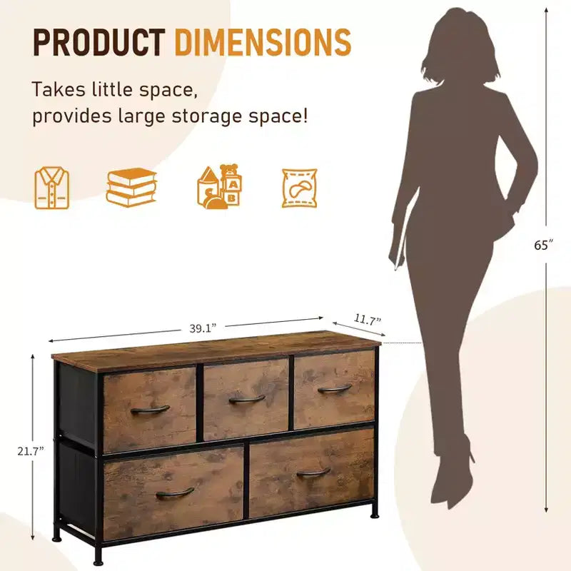 Coiffeuse à 5 tiroirs avec armoire de rangement à cadre métallique