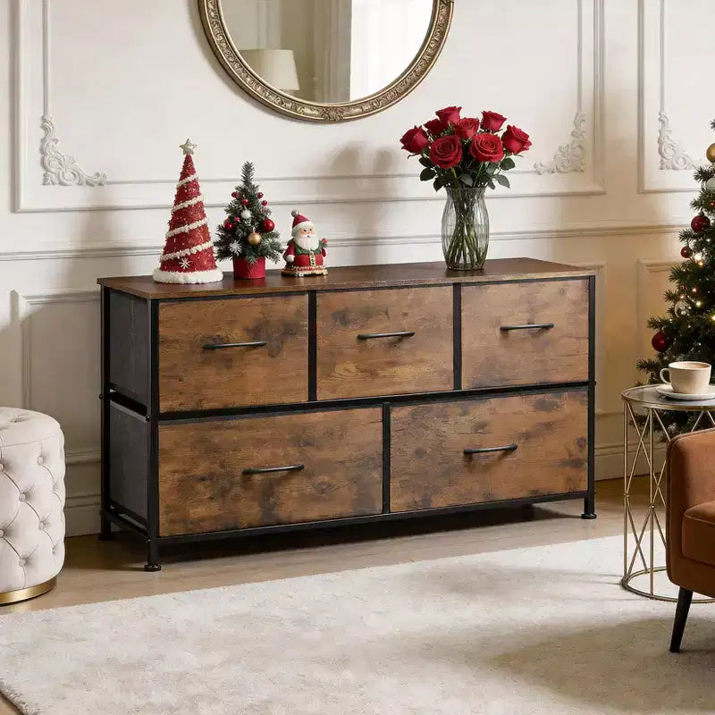 Coiffeuse à 5 tiroirs avec armoire de rangement à cadre métallique