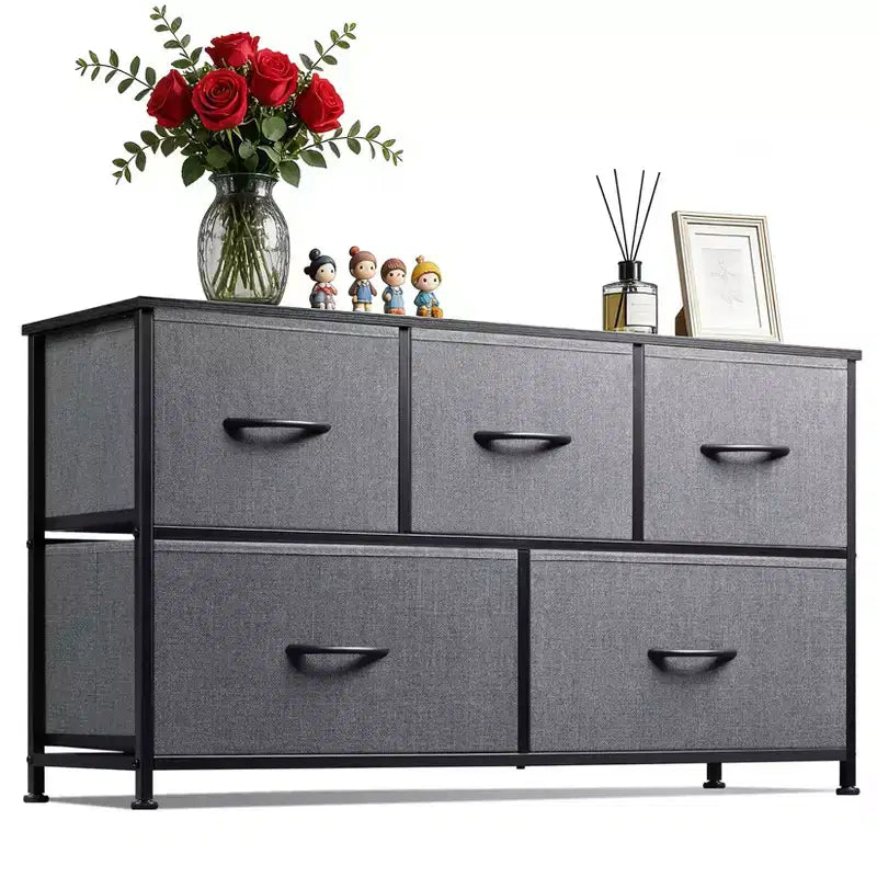 Acekool Bedroom 39.4in Wide 5 Drawer Fabric Dresser Metal Frame Storage Organizer Unit for Closet Living Room Hallway