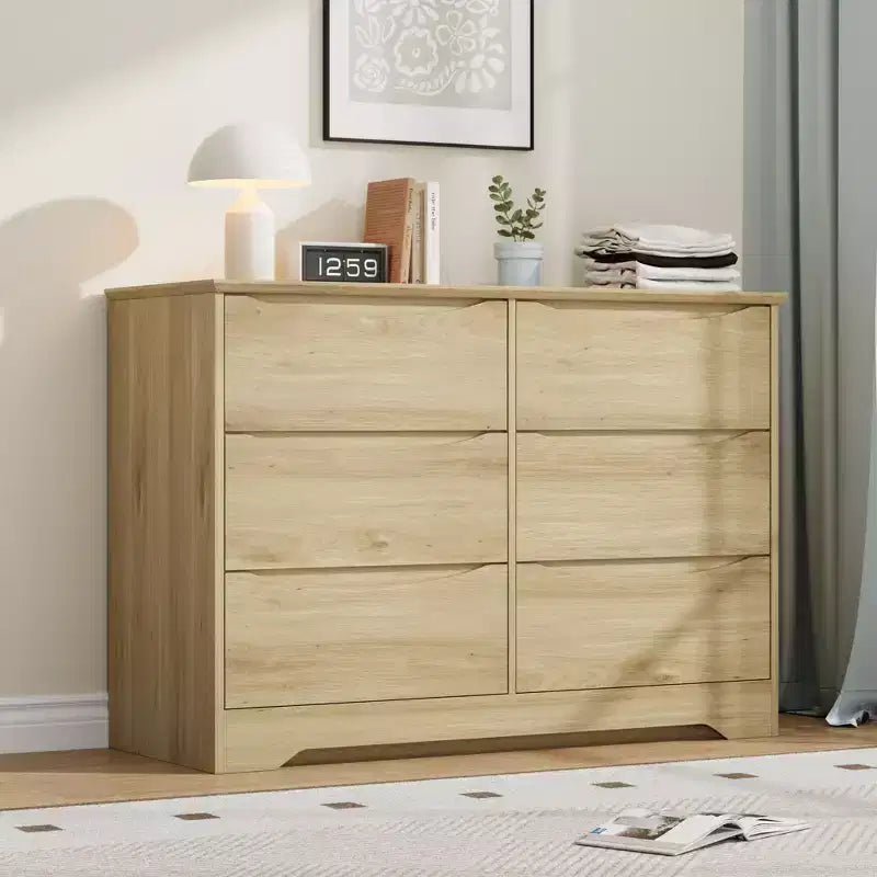 6 Drawer Dresser for Bedroom Modern Chest of Drawers Wood Storage Double Dresser with Deep Drawers for Living Room Hallway Entryway