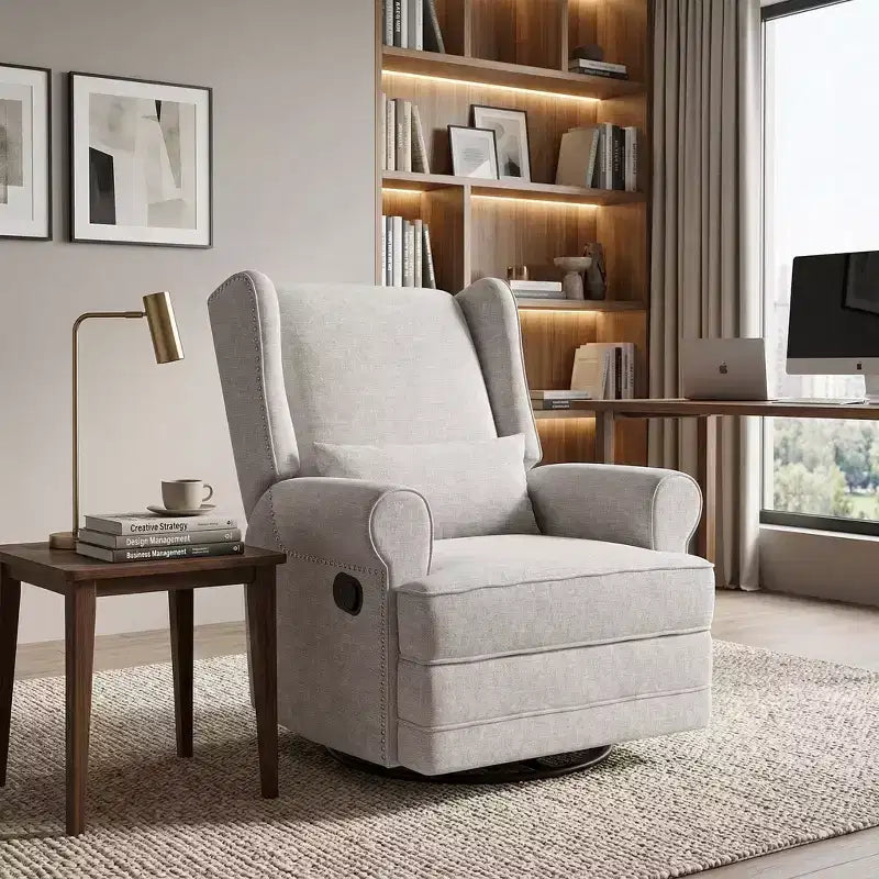 FurnitureR Swivel Rocking Recliner Chair with Adjustable Backrest and Footrest Upholstered Accent Recliner Sofa for Living Room Bedroom Nursery