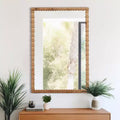 Rectangle Carved Wood Wall Mirror with Fir Wood Frame for Bedroom Decor - Vintage-Inspired Design for Hallway Entryway and Living Room - 44? Brown