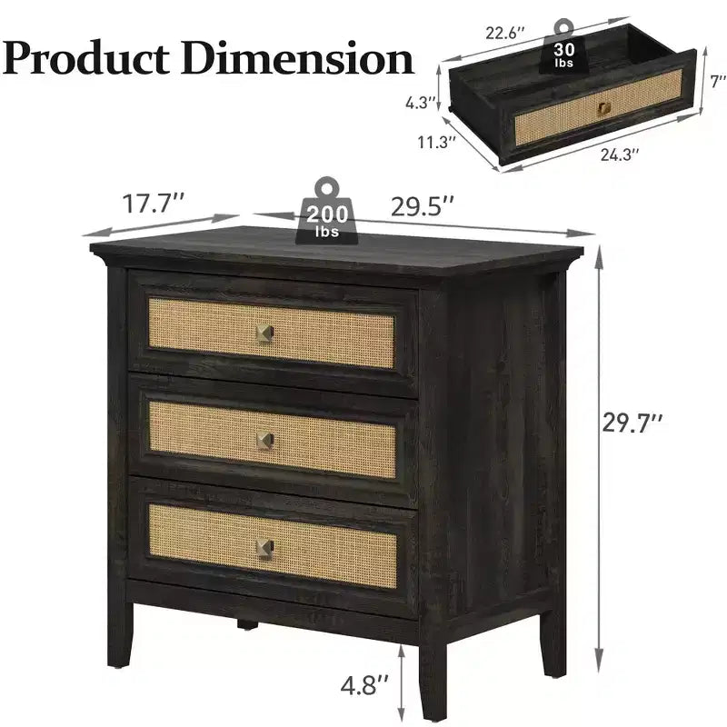Coiffeuse en osier, table de chevet