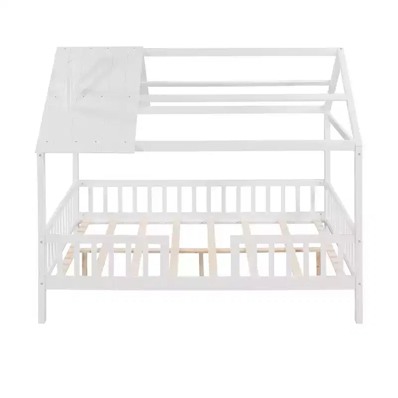 Lit cabane pour chambre d'enfant pleine grandeur avec toit et barrière