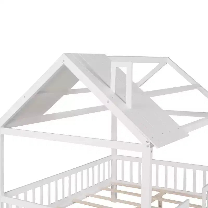 Lit cabane pour chambre d'enfant pleine grandeur avec toit et barrière