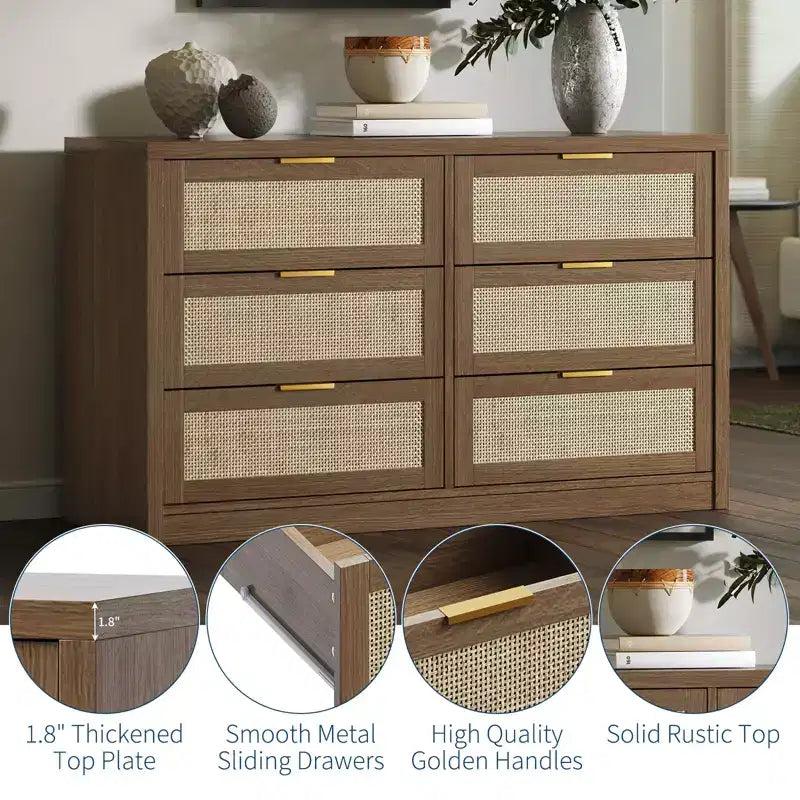 Commode en rotin cintrée à six tiroirs