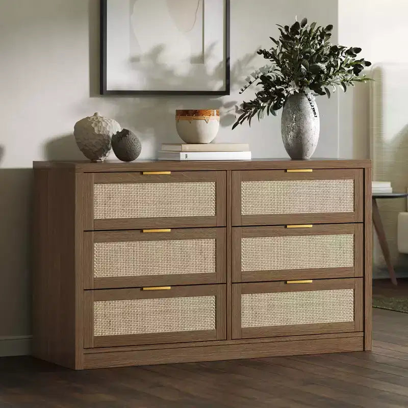 Commode en rotin cintrée à six tiroirs