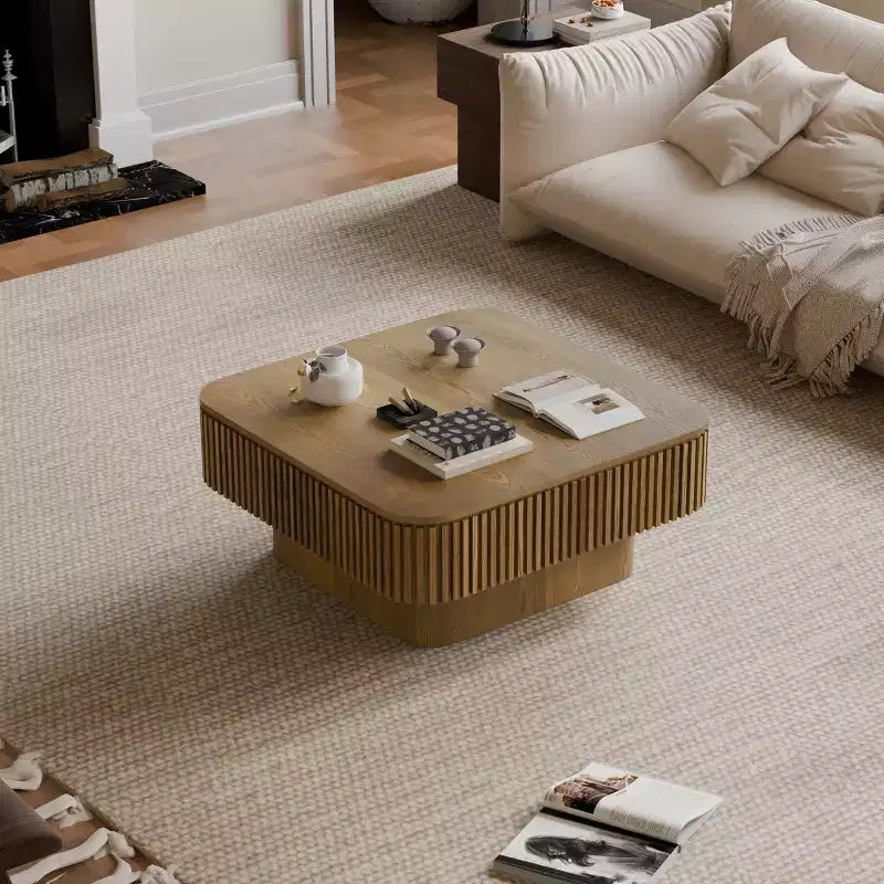 JVNOXK 31.5'' Square Coffee Table with Storage Solid Wood Veneered Modern Coffee Table Accent Tea Table for Living Room Apartment or Office Brown