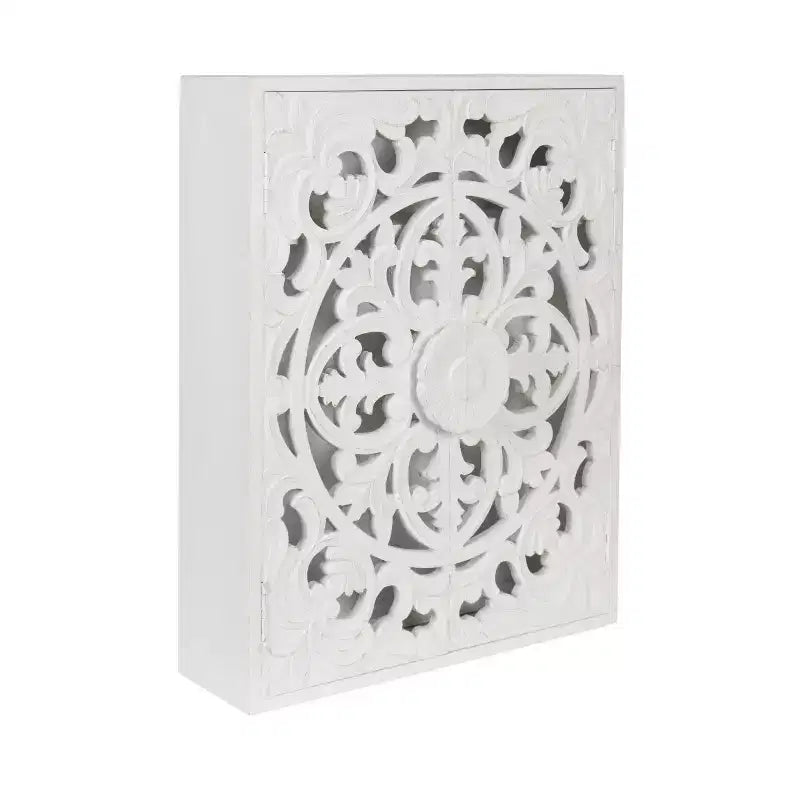 Kate and Laurel Saanvi Carved Wood Wall Cabinet 22x7x28 White