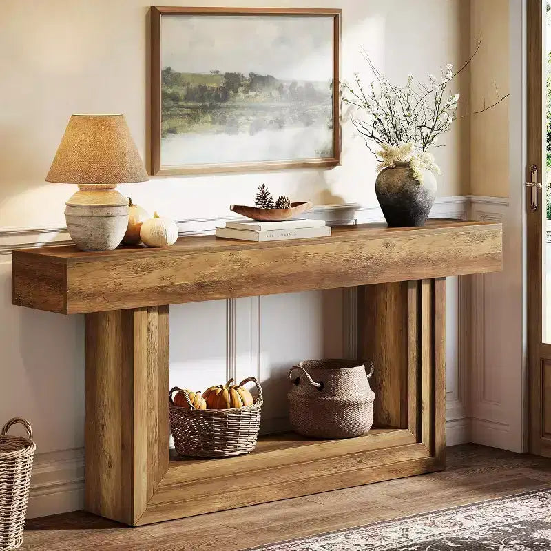 Lantine 63 Console Table 2-Tier Entryway Table with U-Shaped Base Farnhouse Behind Couch Table for Living Room Hallway