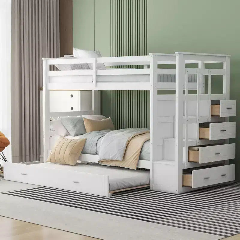 Lit superposé avec lit escamotable et escalier