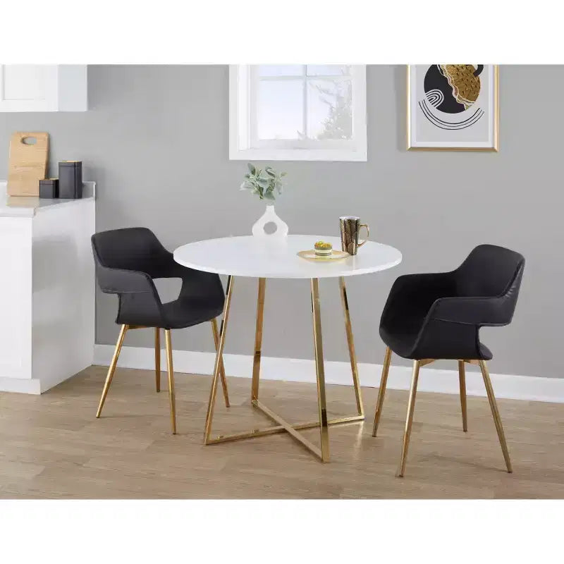 Table à manger, doré/blanc