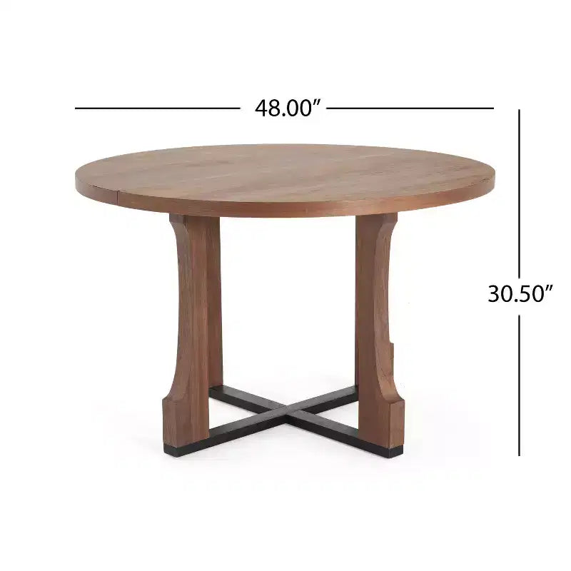 Table à manger ronde à cadre croisé rustique en noyer