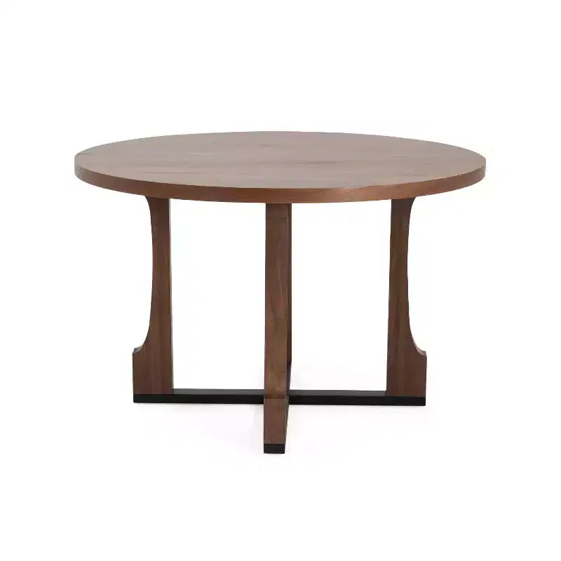 Table à manger ronde à cadre croisé rustique en noyer