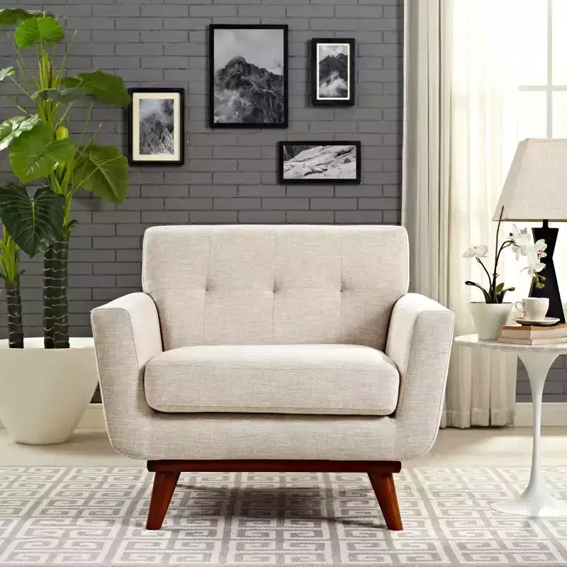Engage Upholstered Armchair Beige - Modway: Comfortable Seating Tufted Back Wood Legs