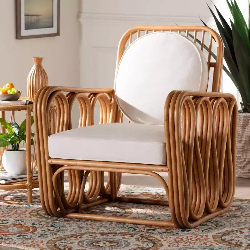 Fauteuil en osier, miel clair/blanc