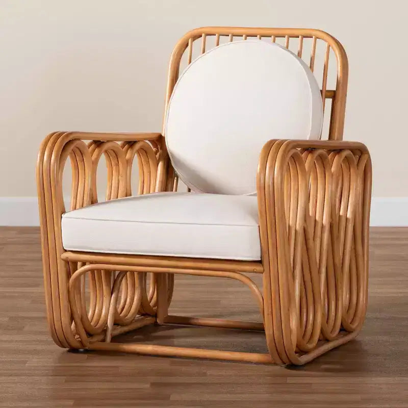 Fauteuil en osier, miel clair/blanc