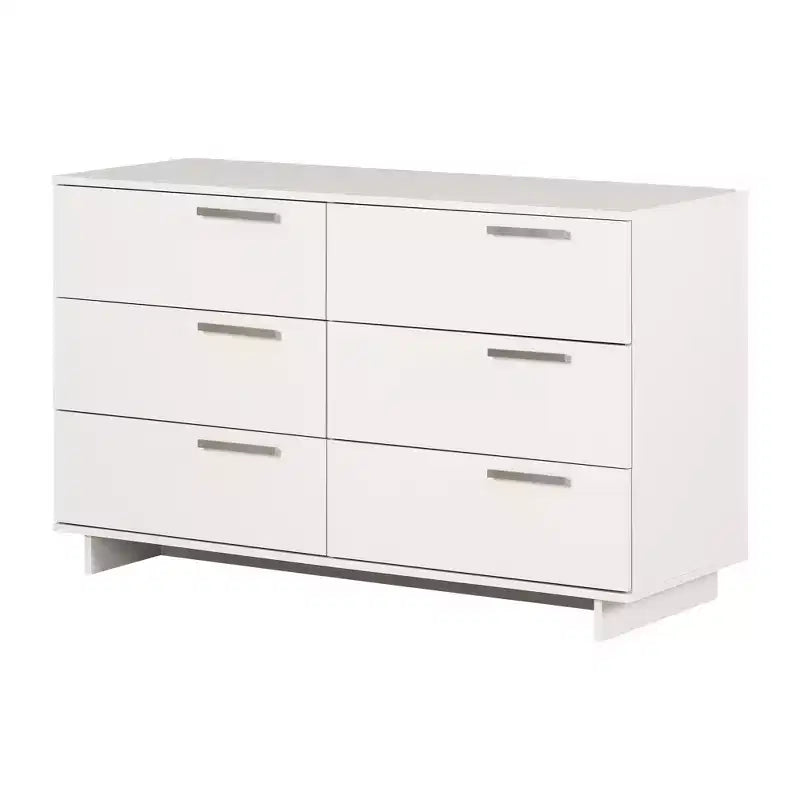South Shore Cavalleri 6 Drawer Double Dresser Pure White: Anti-Tip Hardware Laminated Finish Particle Board 51.25" Width