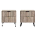 Manhattan Comfort Set of 2 Dumbo 2 Drawer Nightstands Rustic Gray: Modern Style MDF Frame Metal Glides